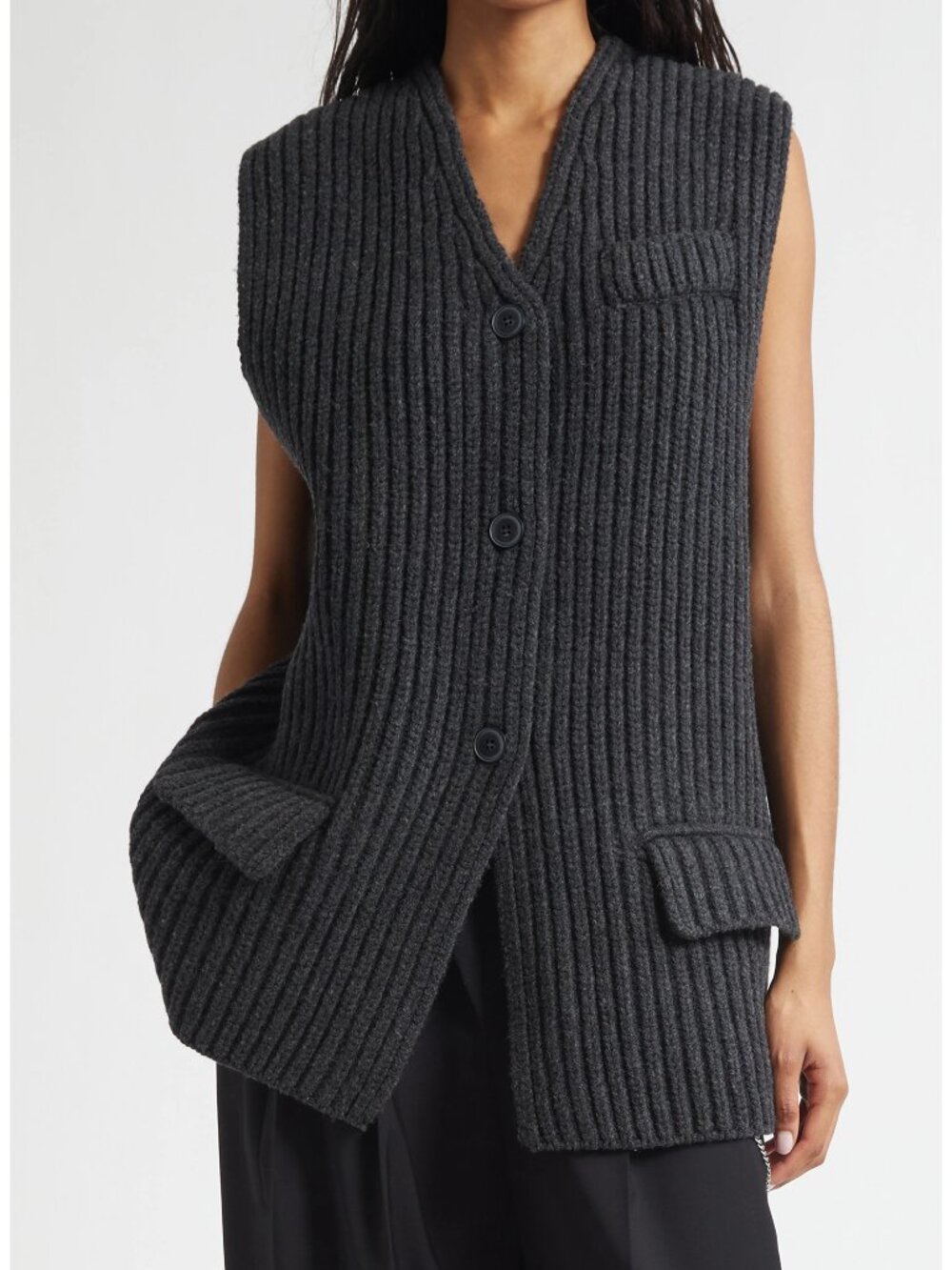 Alexander Wang Oversize Rib Wool Button-Up Sweater Vest